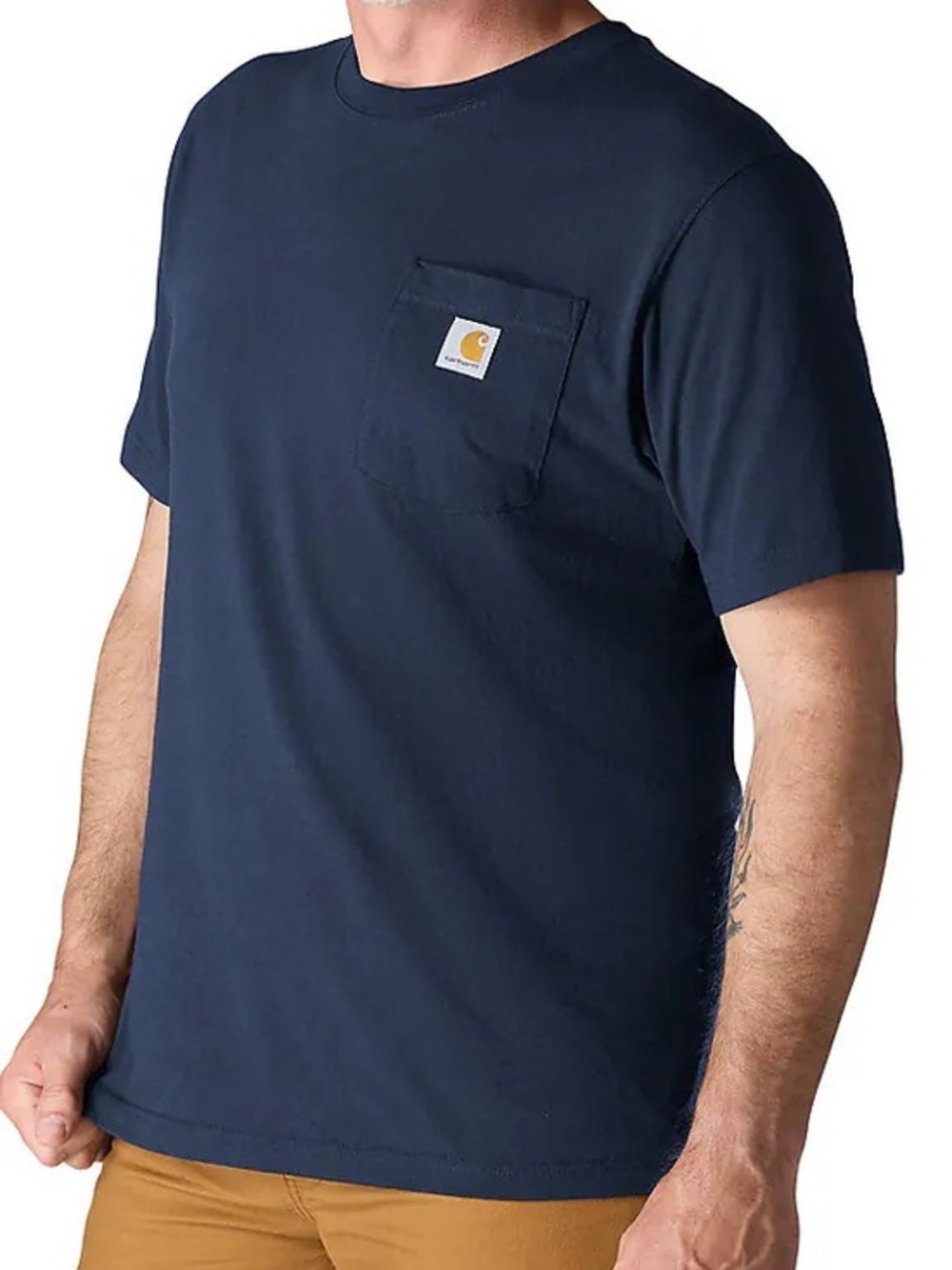 Carhartt Men’s K-87 Navy Short Sleeve Pocket T-Shirt with Logo Patch size L